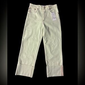ZARA Women's Cropped Jeans in Pastel Green